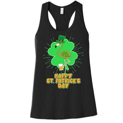 Cute St. Patrick's Day Flamingo With Beer Women's Racerback Tank