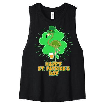 Cute St. Patrick's Day Flamingo With Beer Women's Racerback Cropped Tank