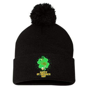 Cute St. Patrick's Day Flamingo With Beer Pom Pom 12in Knit Beanie