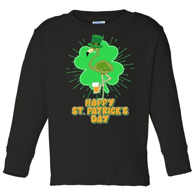 Cute St. Patrick's Day Flamingo With Beer Toddler Long Sleeve Shirt