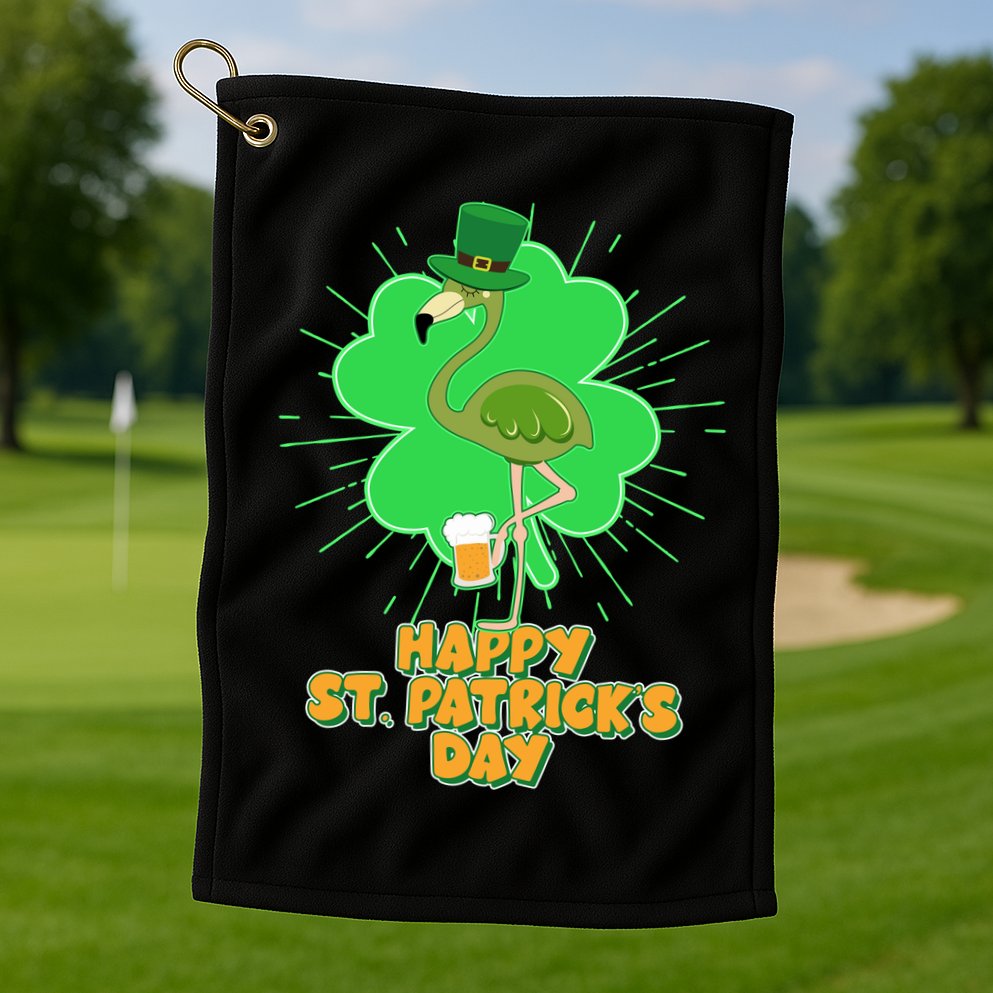 Cute St. Patrick's Day Flamingo With Beer Golf Towel