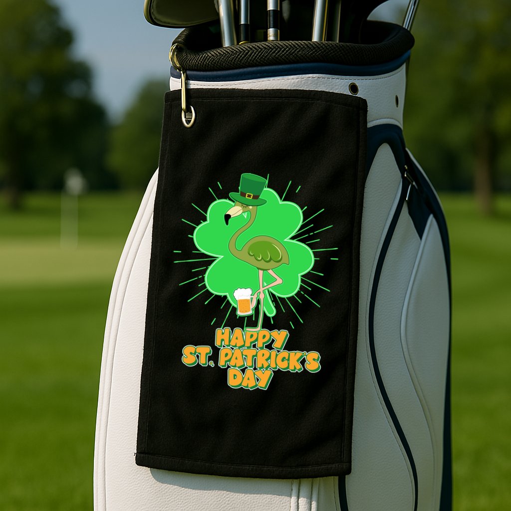 Cute St. Patrick's Day Flamingo With Beer Golf Towel