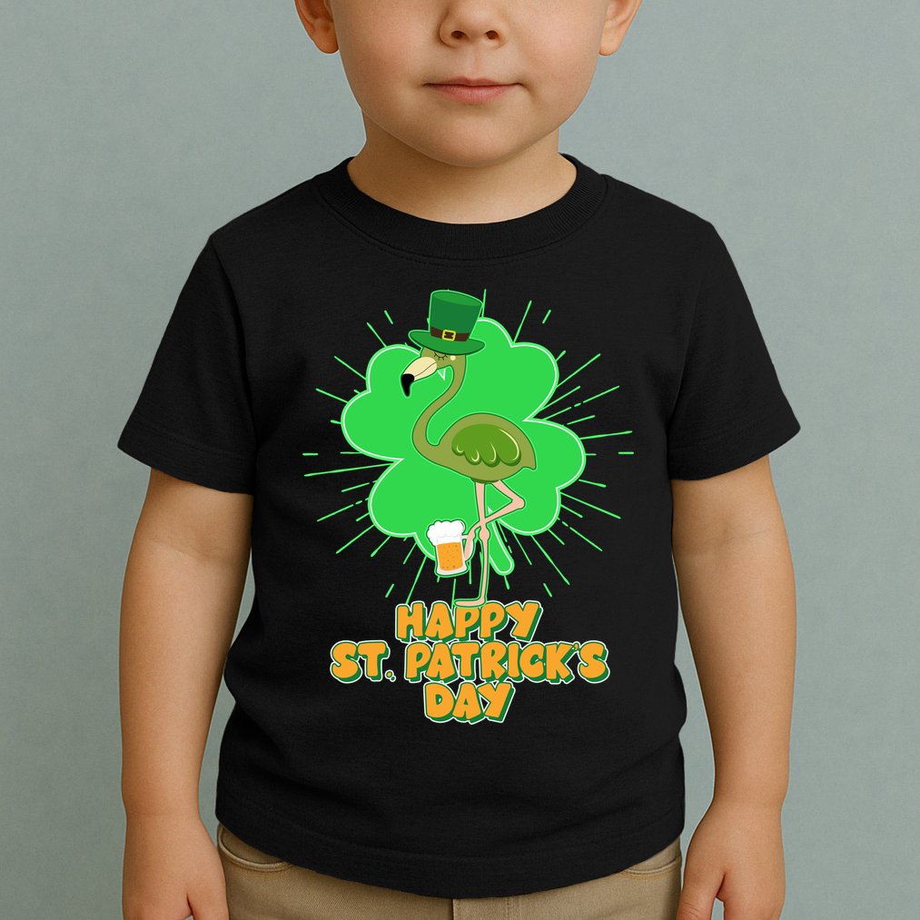 Cute St. Patrick's Day Flamingo With Beer Toddler T-Shirt