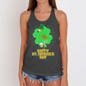 Cute St. Patrick's Day Flamingo With Beer Women's Knotted Racerback Tank