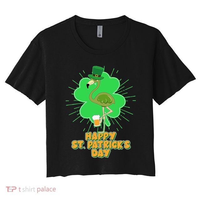 Cute St. Patrick's Day Flamingo With Beer Crop Top