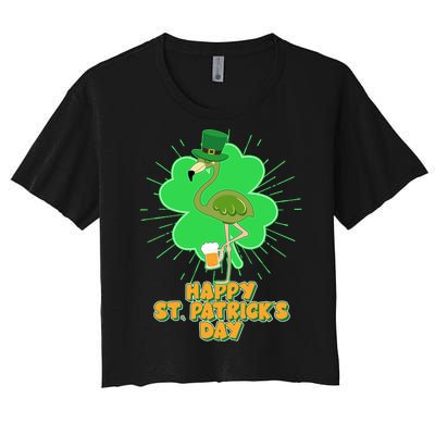 Cute St. Patrick's Day Flamingo With Beer Women's Crop Top Tee