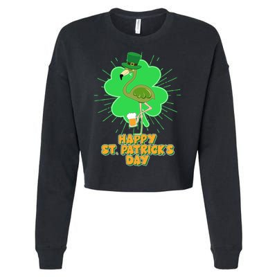 Cute St. Patrick's Day Flamingo With Beer Cropped Pullover Crew