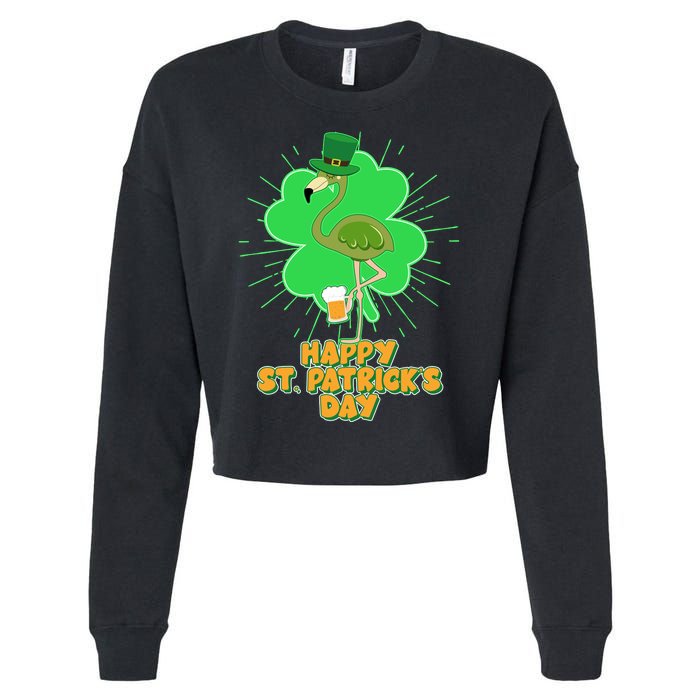 Cute St. Patrick's Day Flamingo With Beer Cropped Pullover Crew