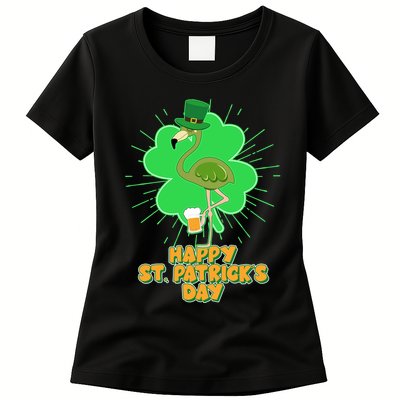Cute St. Patrick's Day Flamingo With Beer Womens T-Shirt