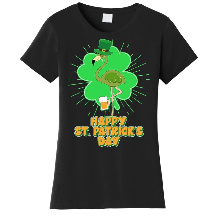 Cute St. Patrick's Day Flamingo With Beer Women's T-Shirt