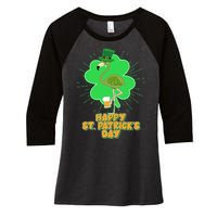 Cute St. Patrick's Day Flamingo With Beer Women's Tri-Blend 3/4-Sleeve Raglan Shirt