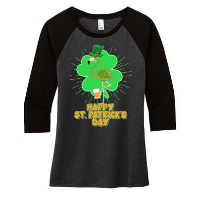 Cute St. Patrick's Day Flamingo With Beer Women's Tri-Blend 3/4-Sleeve Raglan Shirt