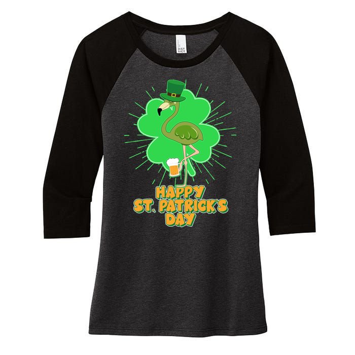 Cute St. Patrick's Day Flamingo With Beer Women's Tri-Blend 3/4-Sleeve Raglan Shirt