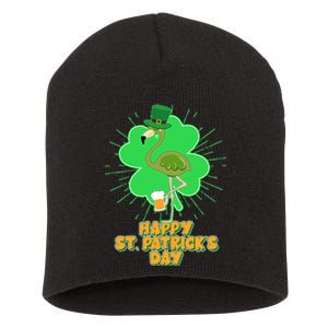 Cute St. Patrick's Day Flamingo With Beer Short Acrylic Beanie