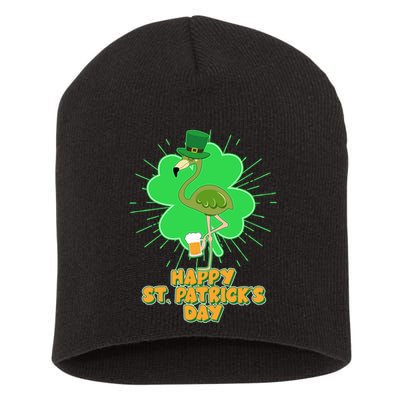 Cute St. Patrick's Day Flamingo With Beer Short Acrylic Beanie