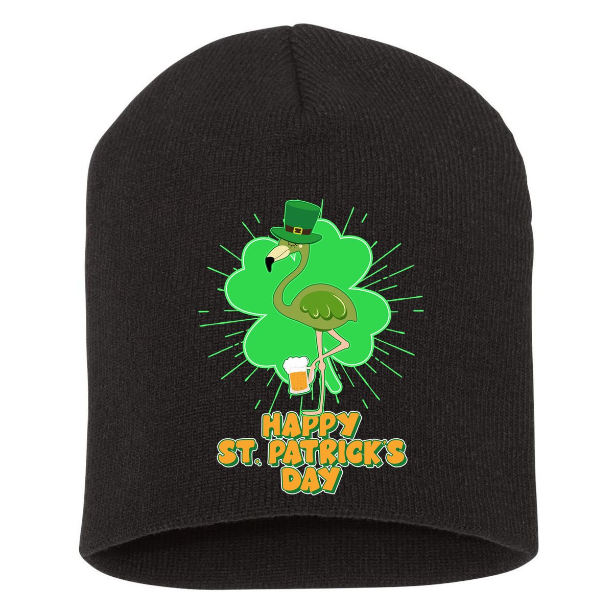 Cute St. Patrick's Day Flamingo With Beer Short Acrylic Beanie