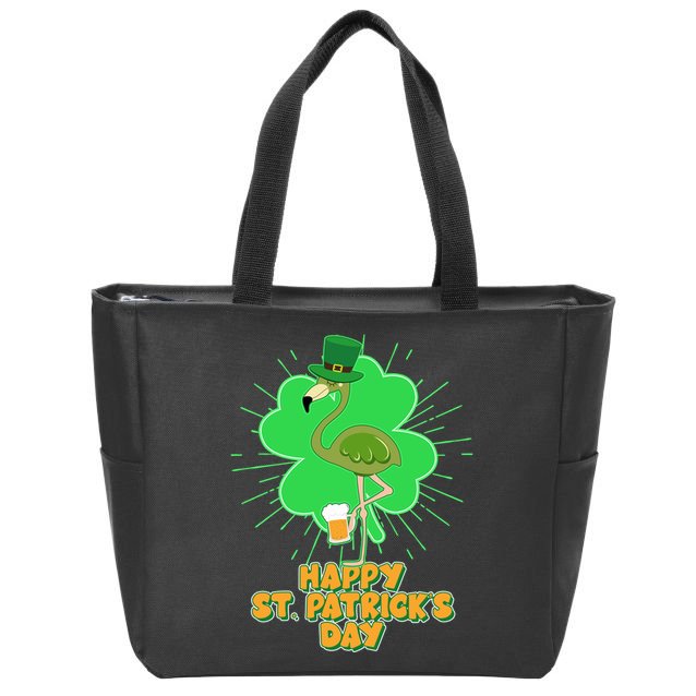 Cute St. Patrick's Day Flamingo With Beer Zip Tote Bag