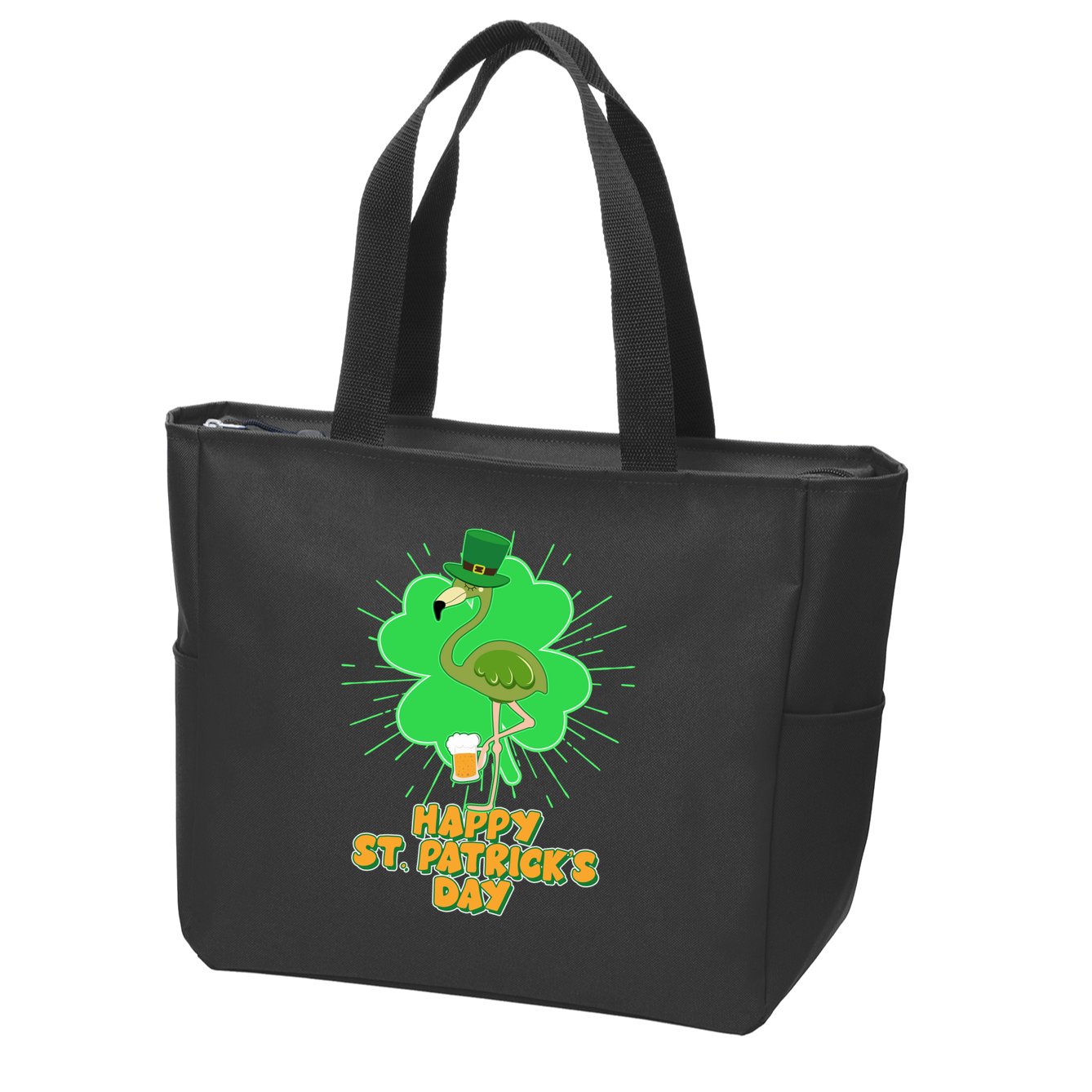 Cute St. Patrick's Day Flamingo With Beer Zip Tote Bag
