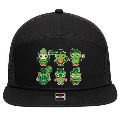 Cute St Patrick's Day Lucky Owls 7 Panel Mesh Trucker Snapback Hat