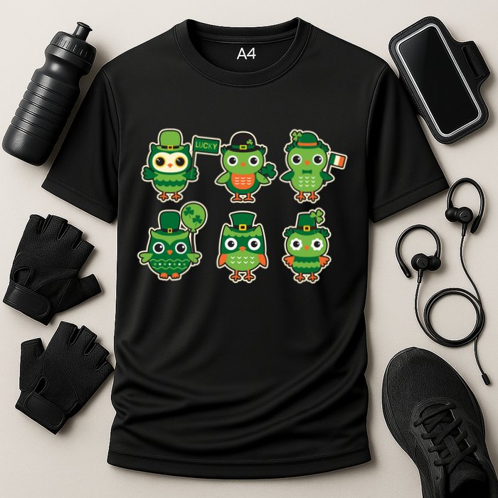 Cute St Patrick's Day Lucky Owls Cooling Performance Crew T-Shirt