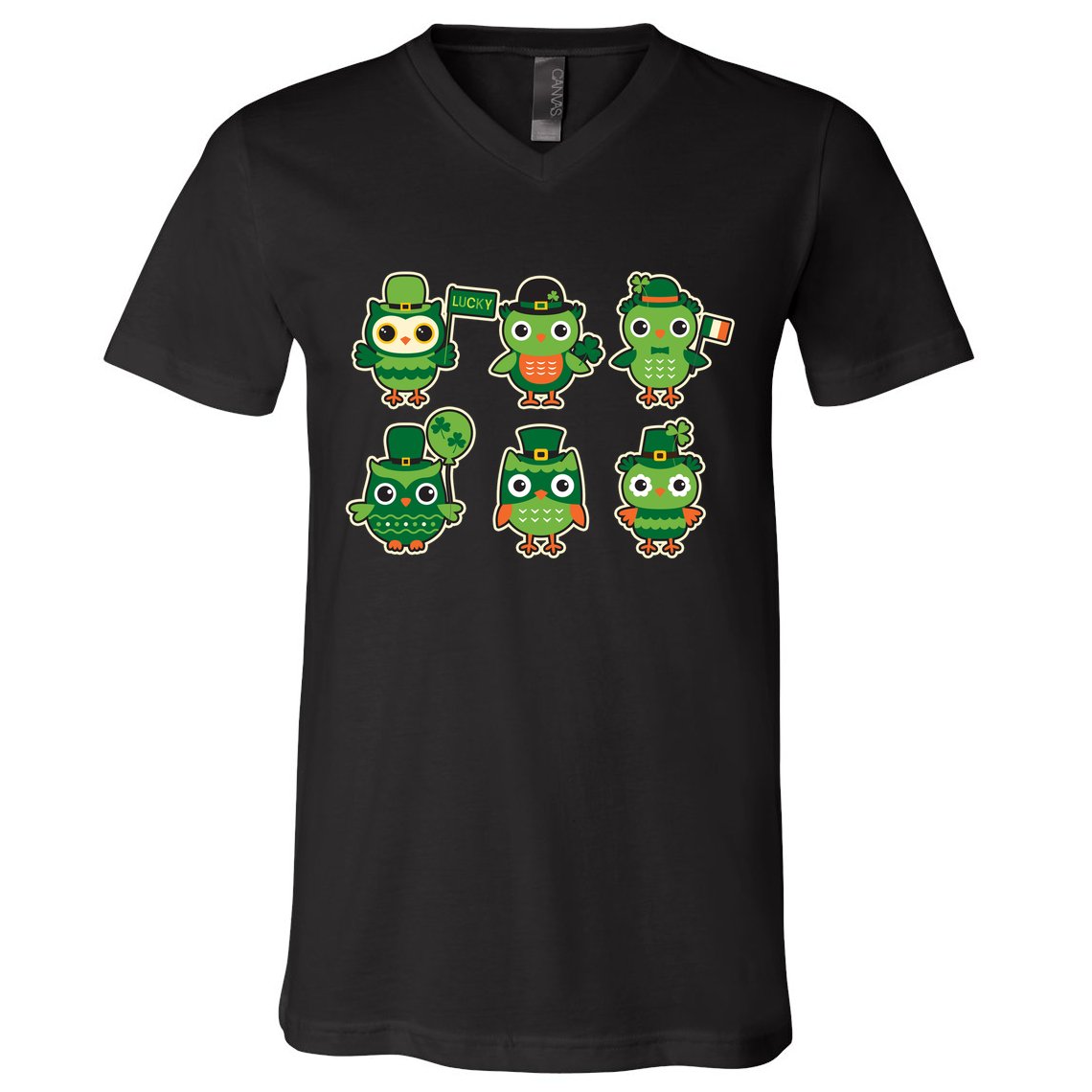 Cute St Patrick's Day Lucky Owls V-Neck T-Shirt