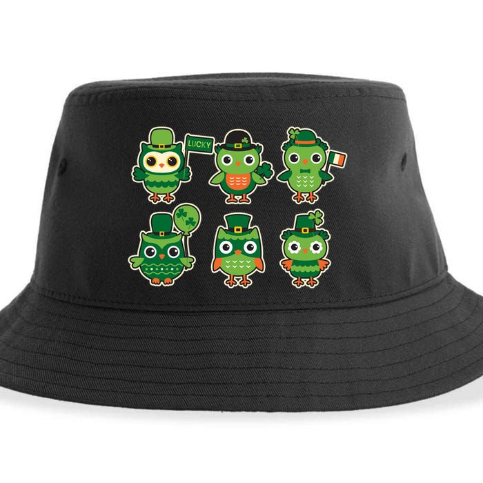 Cute St Patrick's Day Lucky Owls Sustainable Bucket Hat