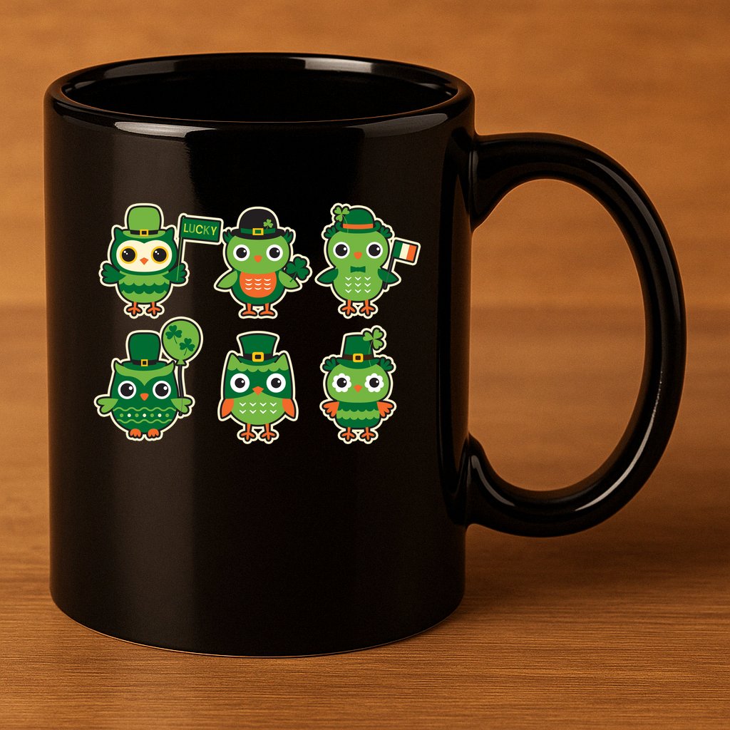 Cute St Patrick's Day Lucky Owls 11oz C Handle Ceramic Mug