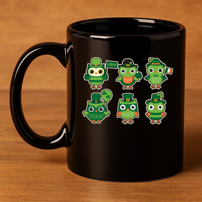 Cute St Patrick's Day Lucky Owls 11oz C Handle Ceramic Mug