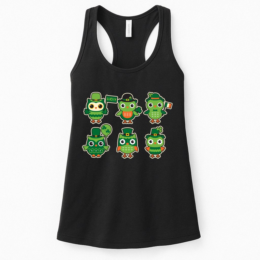 Cute St Patrick's Day Lucky Owls Womens Tank Top