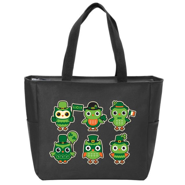 Cute St Patrick's Day Lucky Owls Zip Tote Bag