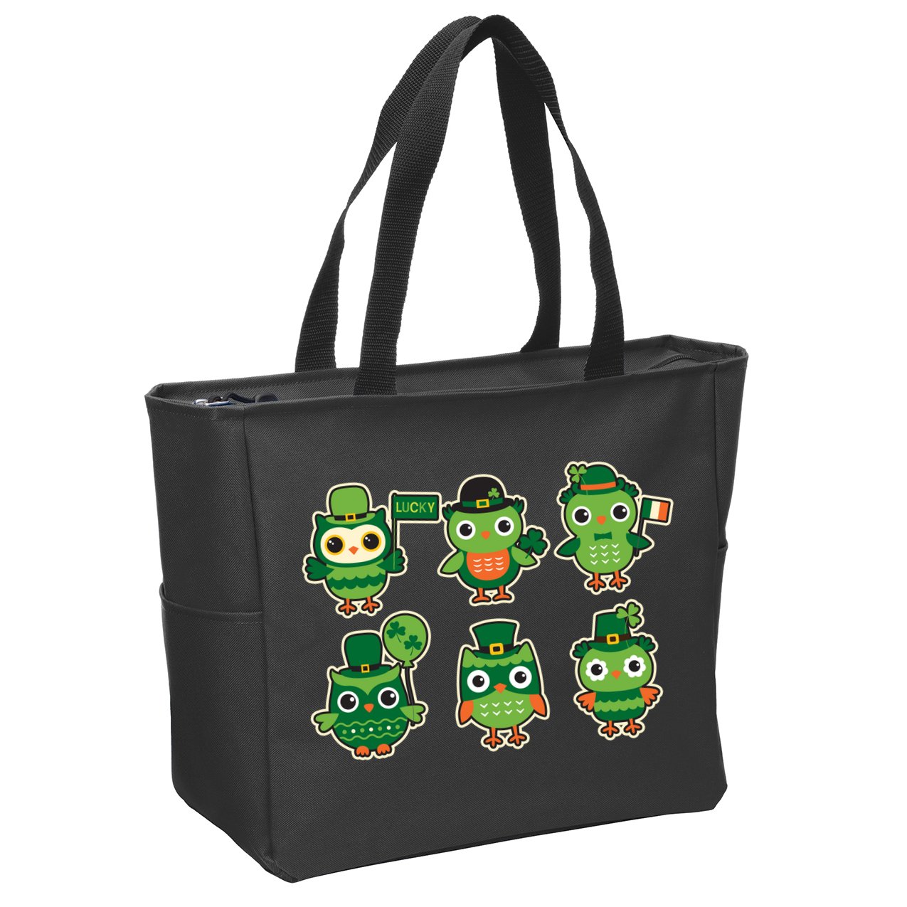 Cute St Patrick's Day Lucky Owls Zip Tote Bag