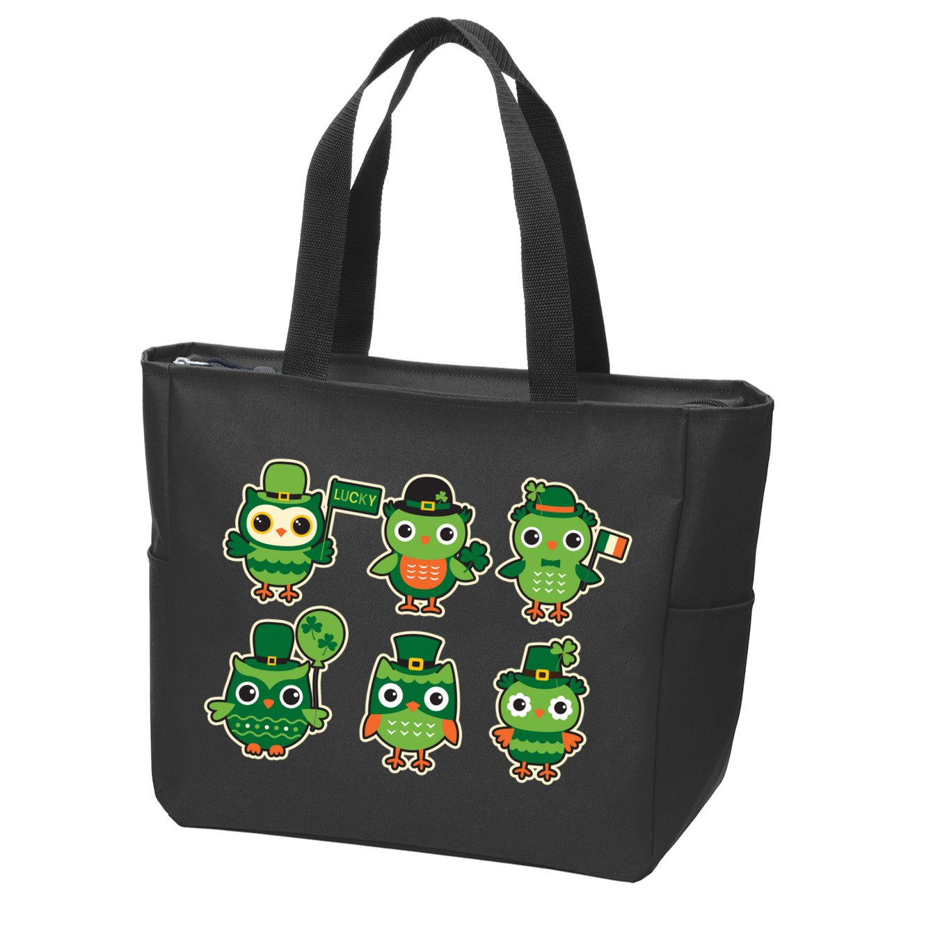 Cute St Patrick's Day Lucky Owls Zip Tote Bag