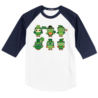 Cute St Patrick's Day Lucky Owls Baseball Sleeve Shirt