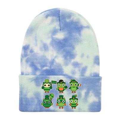 Cute St Patrick's Day Lucky Owls Tie Dye 12in Knit Beanie