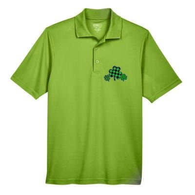 Cute St Patrick's Day Plaid Leopard Print Shamrocks Clovers Men's Origin Performance Pique Polo