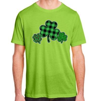 Cute St Patrick's Day Plaid Leopard Print Shamrocks Clovers Adult ChromaSoft Performance T-Shirt