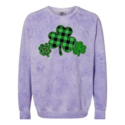 Cute St Patrick's Day Plaid Leopard Print Shamrocks Clovers Colorblast Crewneck Sweatshirt