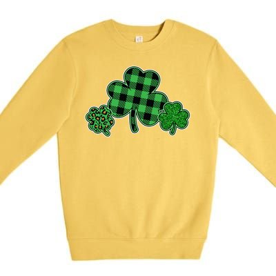 Cute St Patrick's Day Plaid Leopard Print Shamrocks Clovers Premium Crewneck Sweatshirt