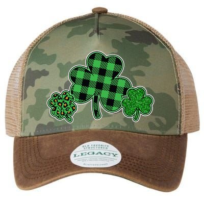 Cute St Patrick's Day Plaid Leopard Print Shamrocks Clovers Legacy Tie Dye Trucker Hat