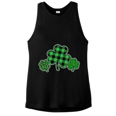 Cute St Patrick's Day Plaid Leopard Print Shamrocks Clovers Ladies PosiCharge Tri-Blend Wicking Tank
