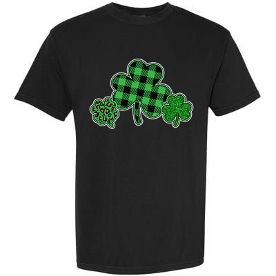 Cute St Patrick's Day Plaid Leopard Print Shamrocks Clovers Garment-Dyed Heavyweight T-Shirt