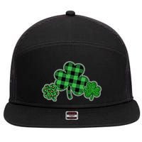 Cute St Patrick's Day Plaid Leopard Print Shamrocks Clovers 7 Panel Mesh Trucker Snapback Hat