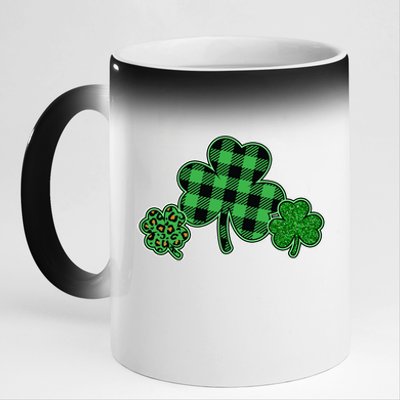 Cute St Patrick's Day Plaid Leopard Print Shamrocks Clovers 11oz Black Color Changing Mug