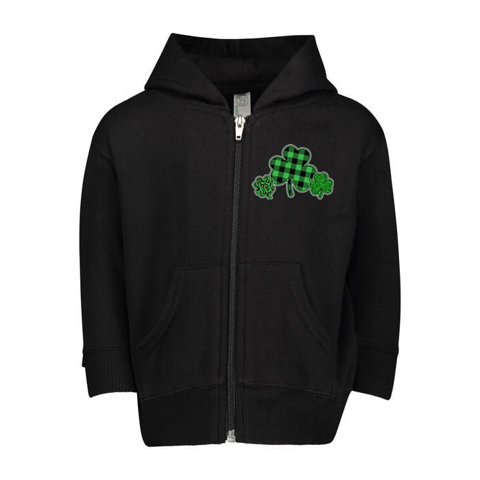 Cute St Patrick's Day Plaid Leopard Print Shamrocks Clovers Toddler Zip Fleece Hoodie