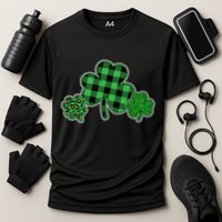 Cute St Patrick's Day Plaid Leopard Print Shamrocks Clovers Performance Shirt