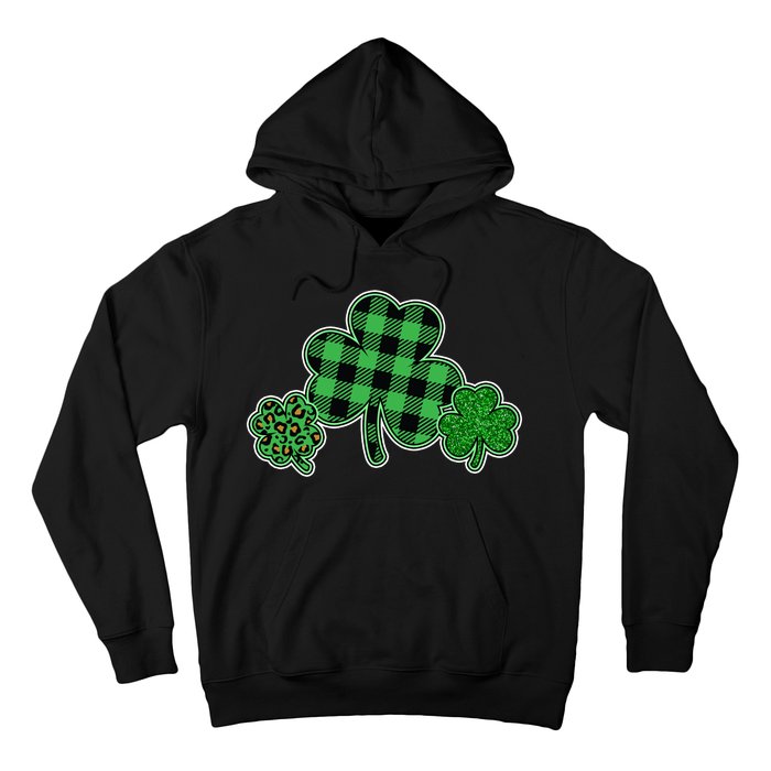 Cute St Patrick's Day Plaid Leopard Print Shamrocks Clovers Hoodie