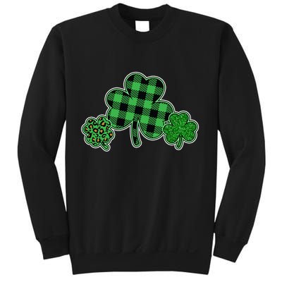 Cute St Patrick's Day Plaid Leopard Print Shamrocks Clovers Sweatshirt