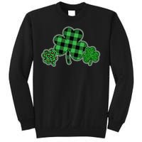 Cute St Patrick's Day Plaid Leopard Print Shamrocks Clovers Sweatshirt