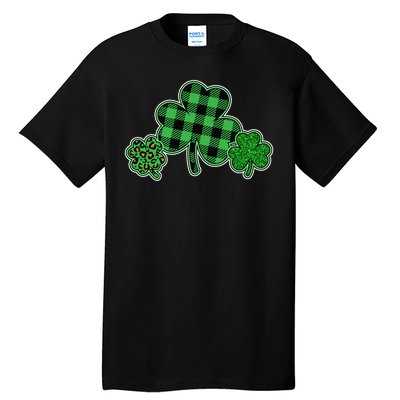 Cute St Patrick's Day Plaid Leopard Print Shamrocks Clovers Tall T-Shirt