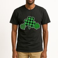 Cute St Patrick's Day Plaid Leopard Print Shamrocks Clovers Tall T-Shirt